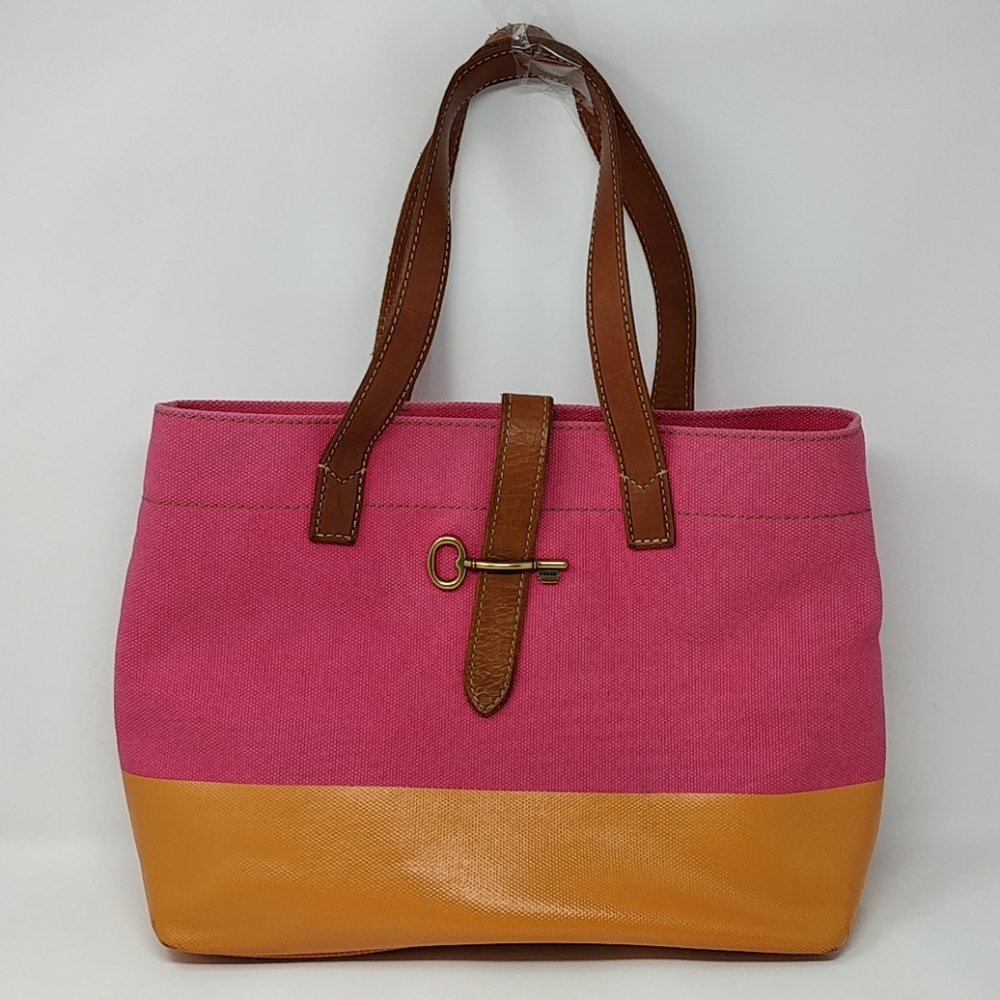 Fossil Austin Canvas Shop Tote Handbag Pink/Orange